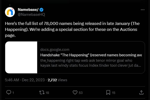List of names becoming available